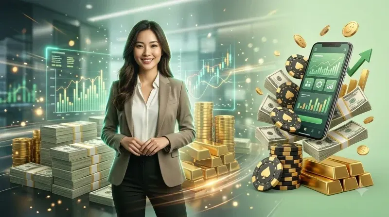 Bàn chơi baccarat với hai cửa Player và Banker, chip và bài