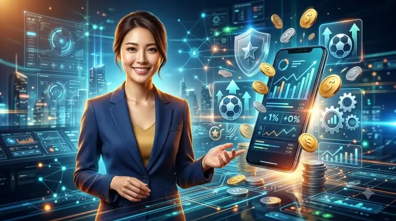 Biểu tượng chiến thắng với dữ liệu phân tích bóng đá
