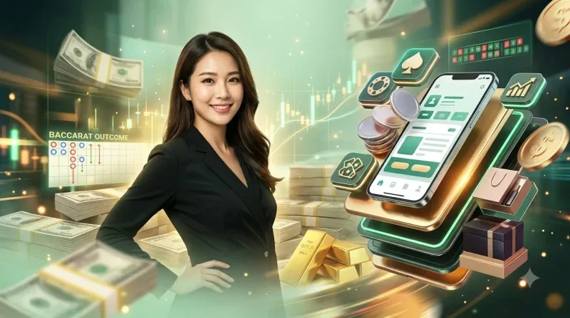 Dealer chia bài trên bàn baccarat với chip và bài