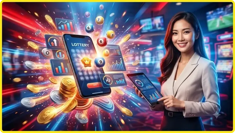 Khái niệm lô rơi - quả bóng xổ số vàng rơi với các con số phát sáng