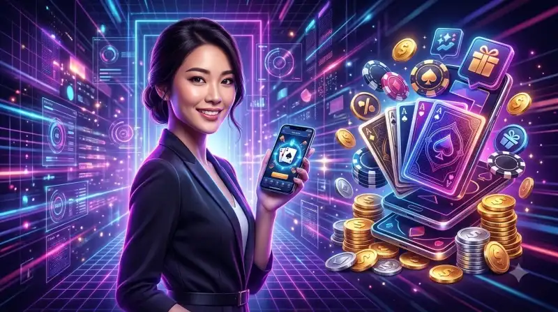 Lợi ích chơi bài liêng online - Hình ảnh điện thoại với game bài, tiền xu và biểu tượng bảo mật