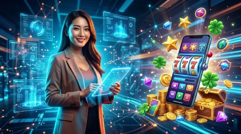 Người phụ nữ chơi game quay hũ miễn phí trên điện thoại tại 79King