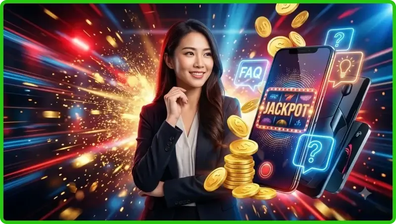 Sòng bạc sang trọng với máy slot phát sáng và hiệu ứng jackpot